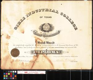 Primary view of object titled '[Girls Industrial College Diploma]'.