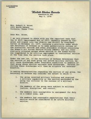 [Letter from Alan Cranston to Eleanor Brown, May 5, 1978]