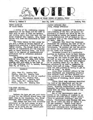 Primary view of object titled 'The Denton Voter Newsletter, Volume 02, Number 02, June 16, 1962'.