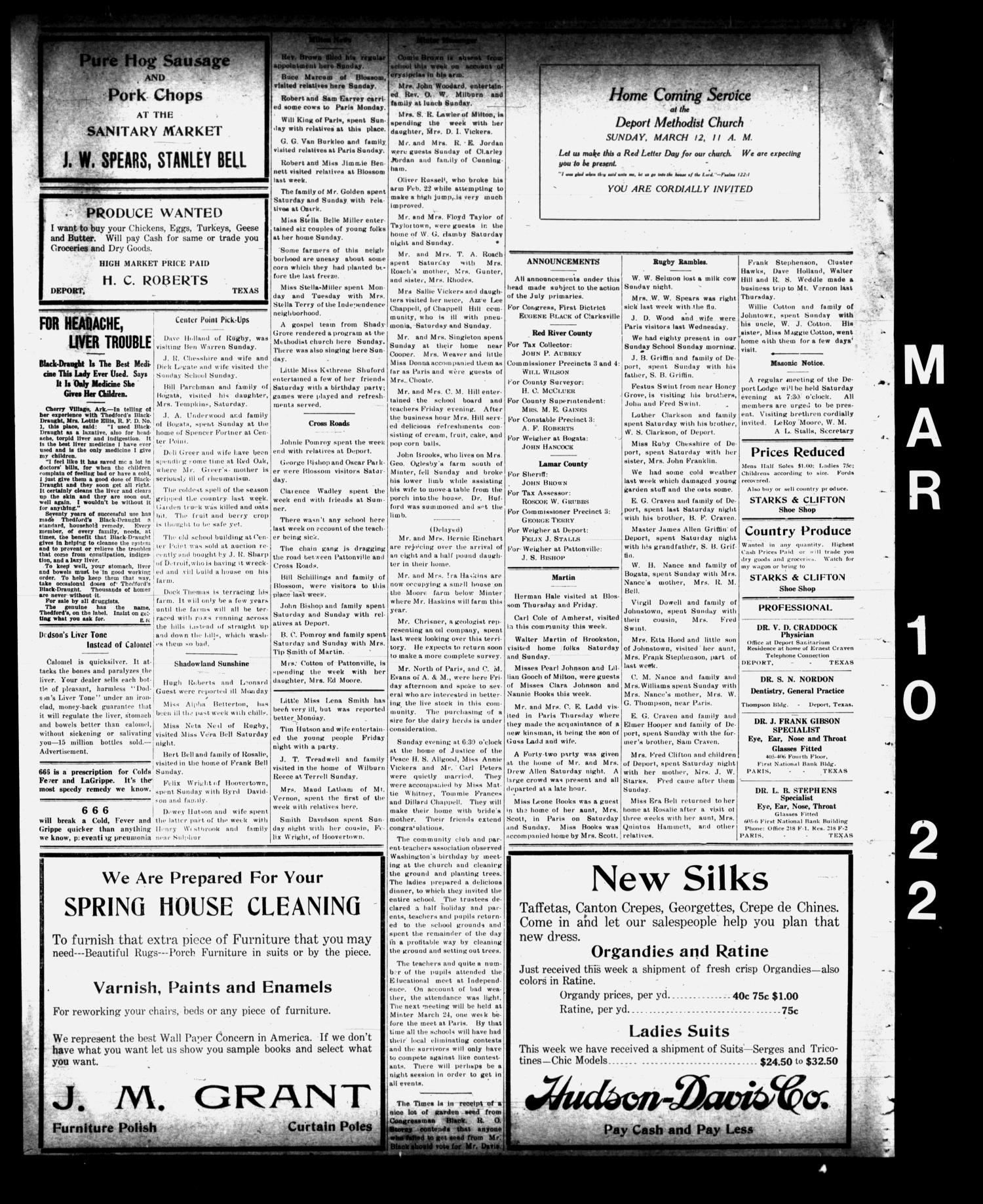 The Deport Times (Deport, Tex.), Vol. 14, No. 5, Ed. 1 Friday, March 10, 1922
                                                
                                                    [Sequence #]: 4 of 4
                                                