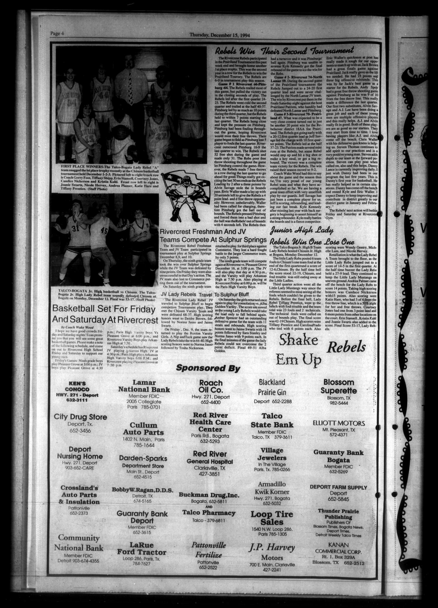 Bogata News (Bogata, Tex.), Vol. 84, No. 36, Ed. 1 Thursday, December 15, 1994
                                                
                                                    [Sequence #]: 4 of 14
                                                