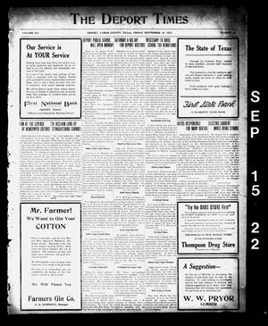 Primary view of object titled 'The Deport Times (Deport, Tex.), Vol. 14, No. 32, Ed. 1 Friday, September 15, 1922'.