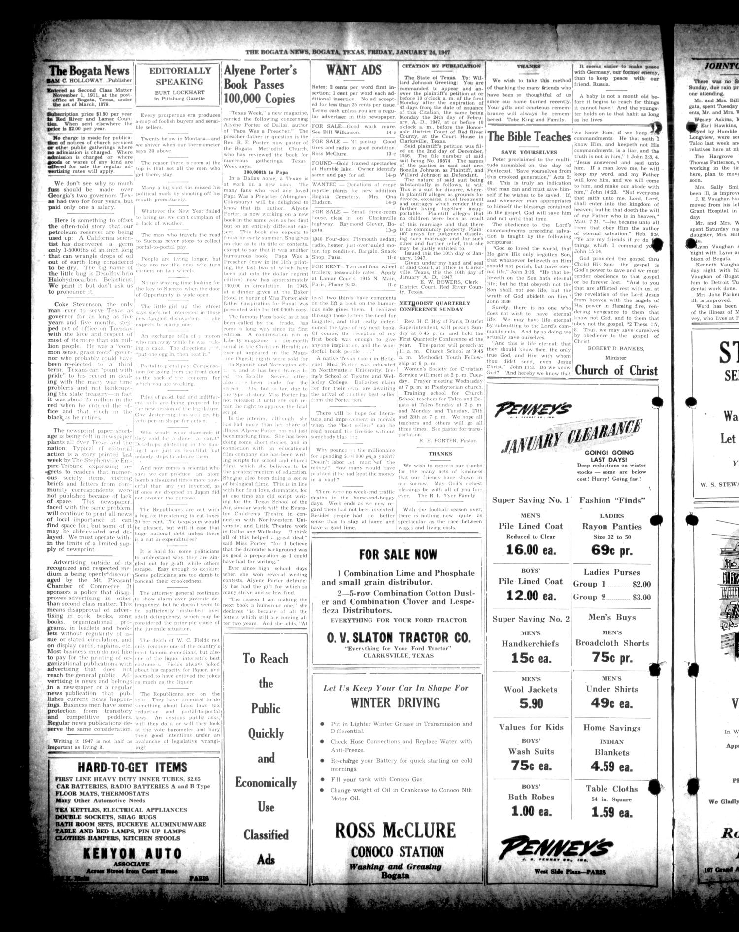 The Bogata News (Bogata, Tex.), Vol. 36, No. 13, Ed. 1 Friday, January 24, 1947
                                                
                                                    [Sequence #]: 2 of 6
                                                