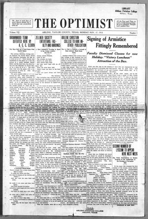The Optimist (Abilene, Tex.), Vol. 7, No. 1, Ed. 1, Monday, November 17, 1919