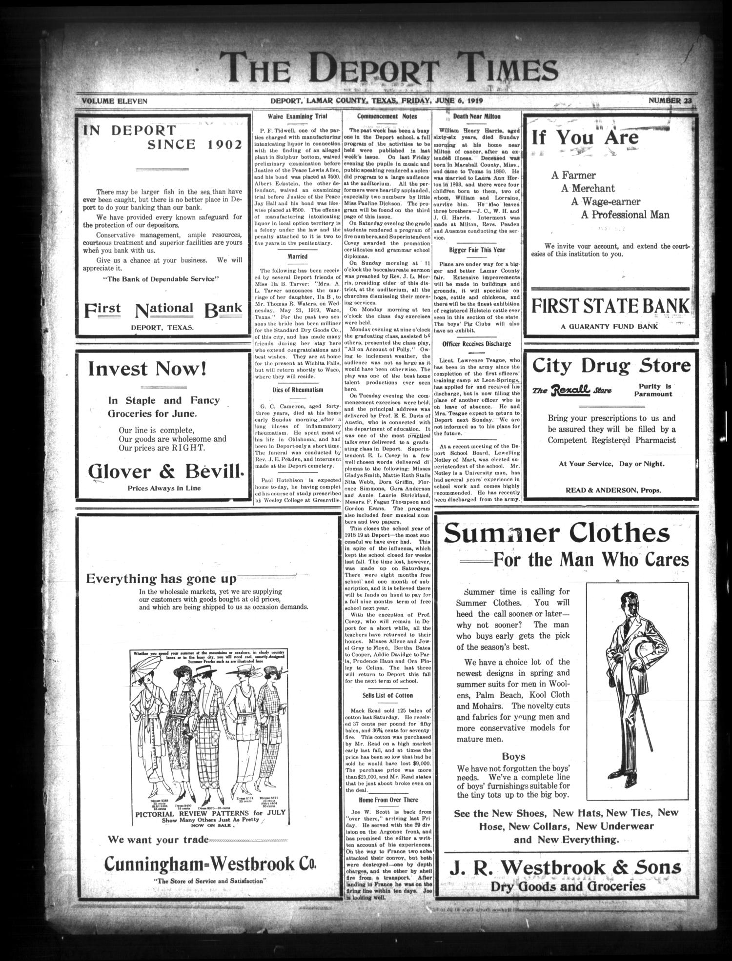 The Deport Times (Deport, Tex.), Vol. 11, No. 23, Ed. 1 Friday, June 6, 1919
                                                
                                                    [Sequence #]: 1 of 6
                                                