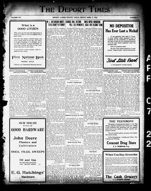The Deport Times (Deport, Tex.), Vol. 14, No. 9, Ed. 1 Friday, April 7, 1922