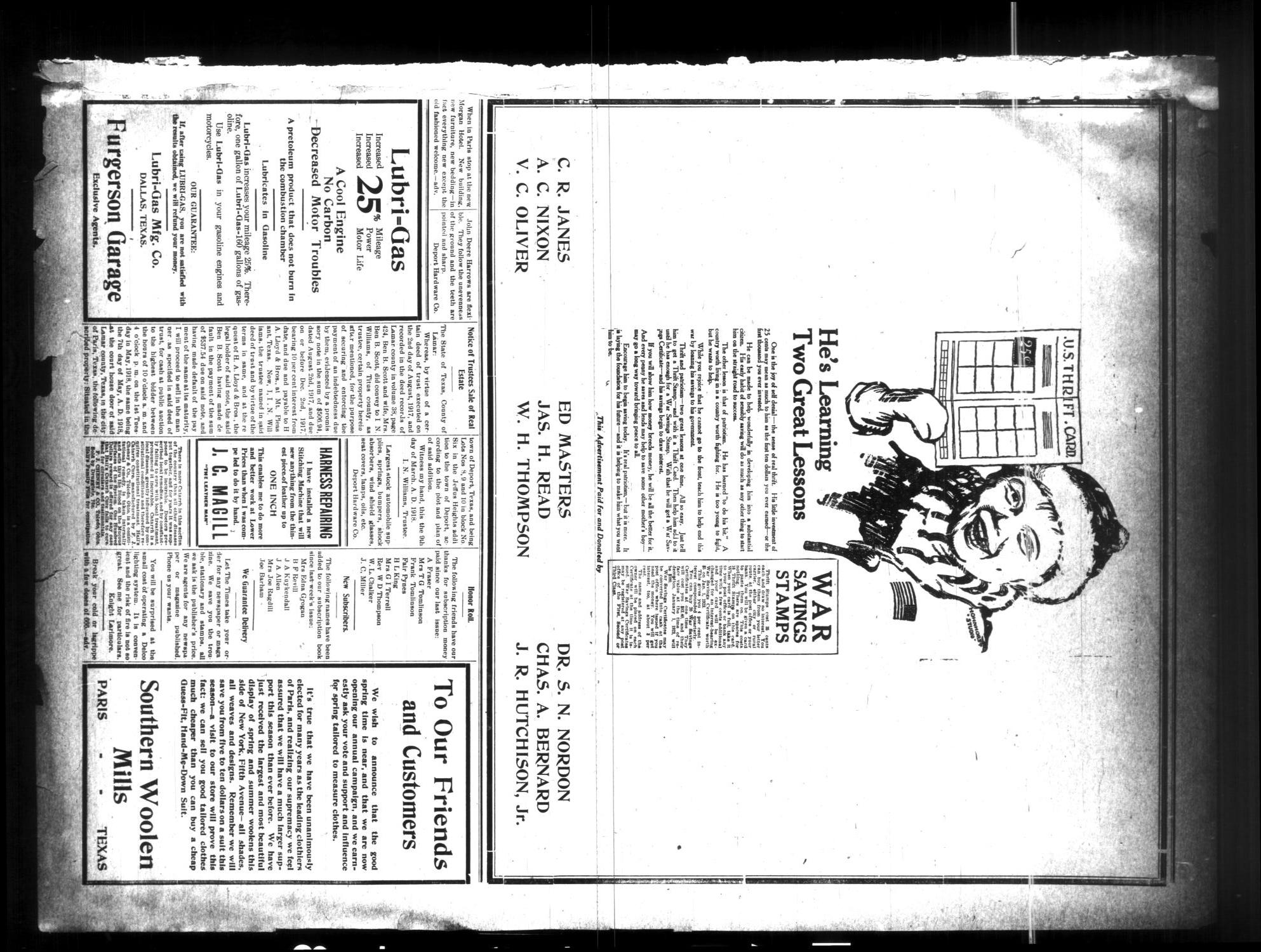 The Deport Times (Deport, Tex.), Vol. 10, No. 11, Ed. 1 Friday, March 15, 1918
                                                
                                                    [Sequence #]: 3 of 6
                                                