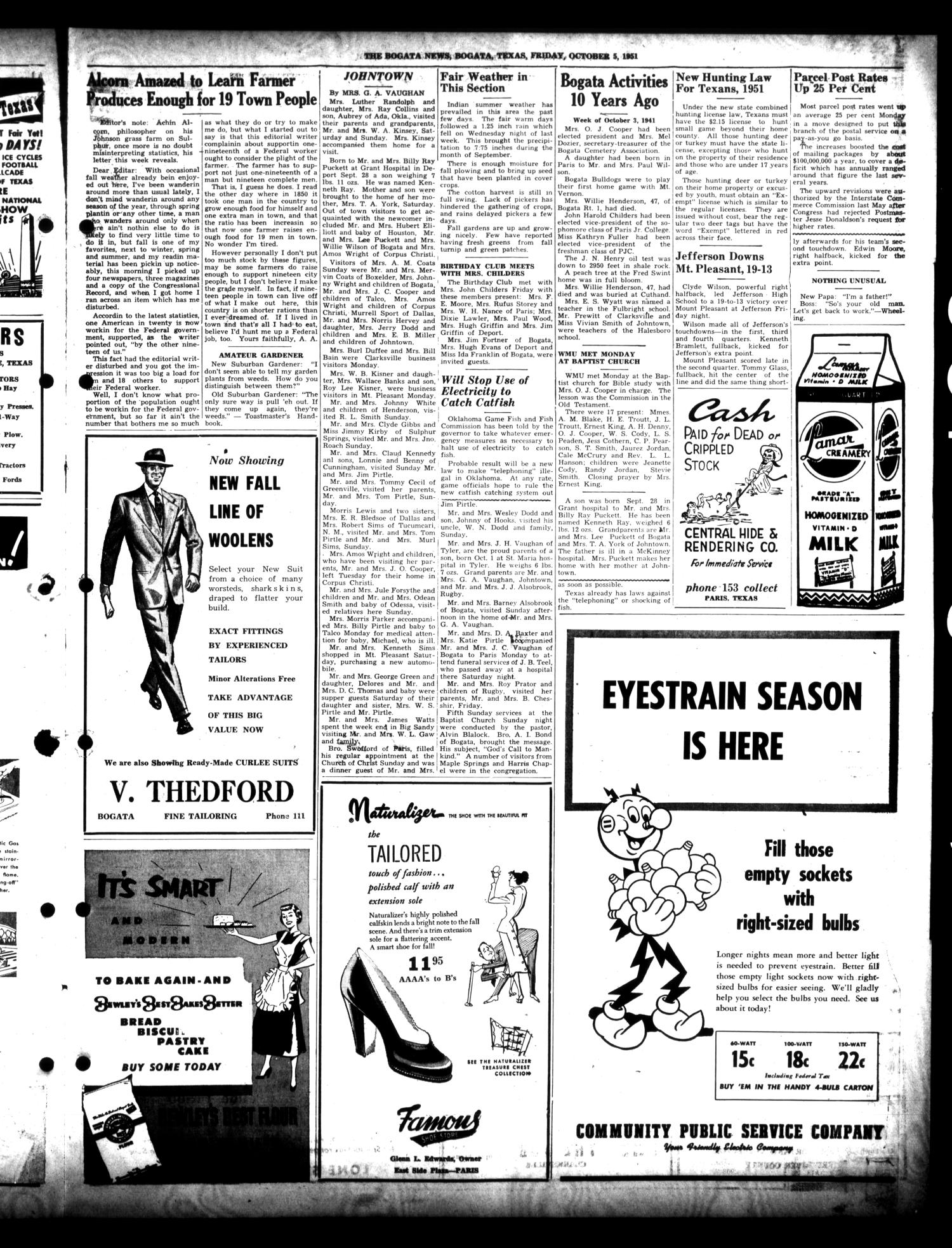 The Bogata News (Bogata, Tex.), Vol. 39, No. 50, Ed. 1 Friday, October 5, 1951
                                                
                                                    [Sequence #]: 3 of 4
                                                