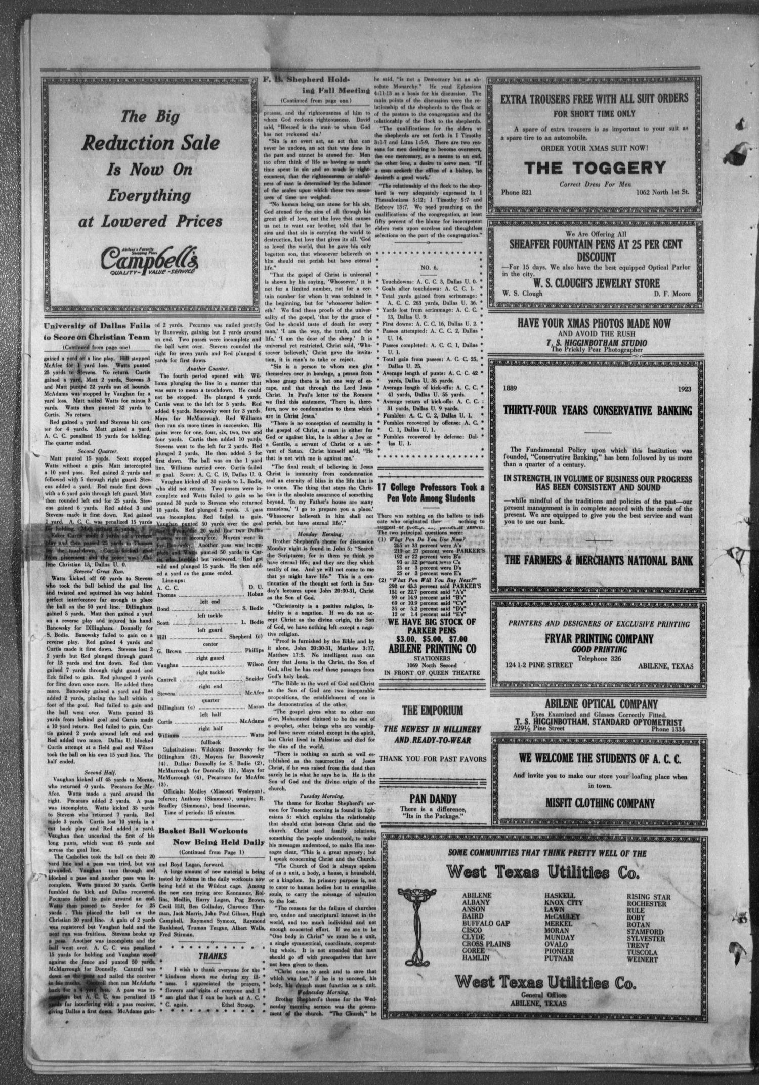 The Optimist (Abilene, Tex.), Vol. 11, No. 10, Ed. 1, Thursday, November 22, 1923
                                                
                                                    [Sequence #]: 4 of 4
                                                