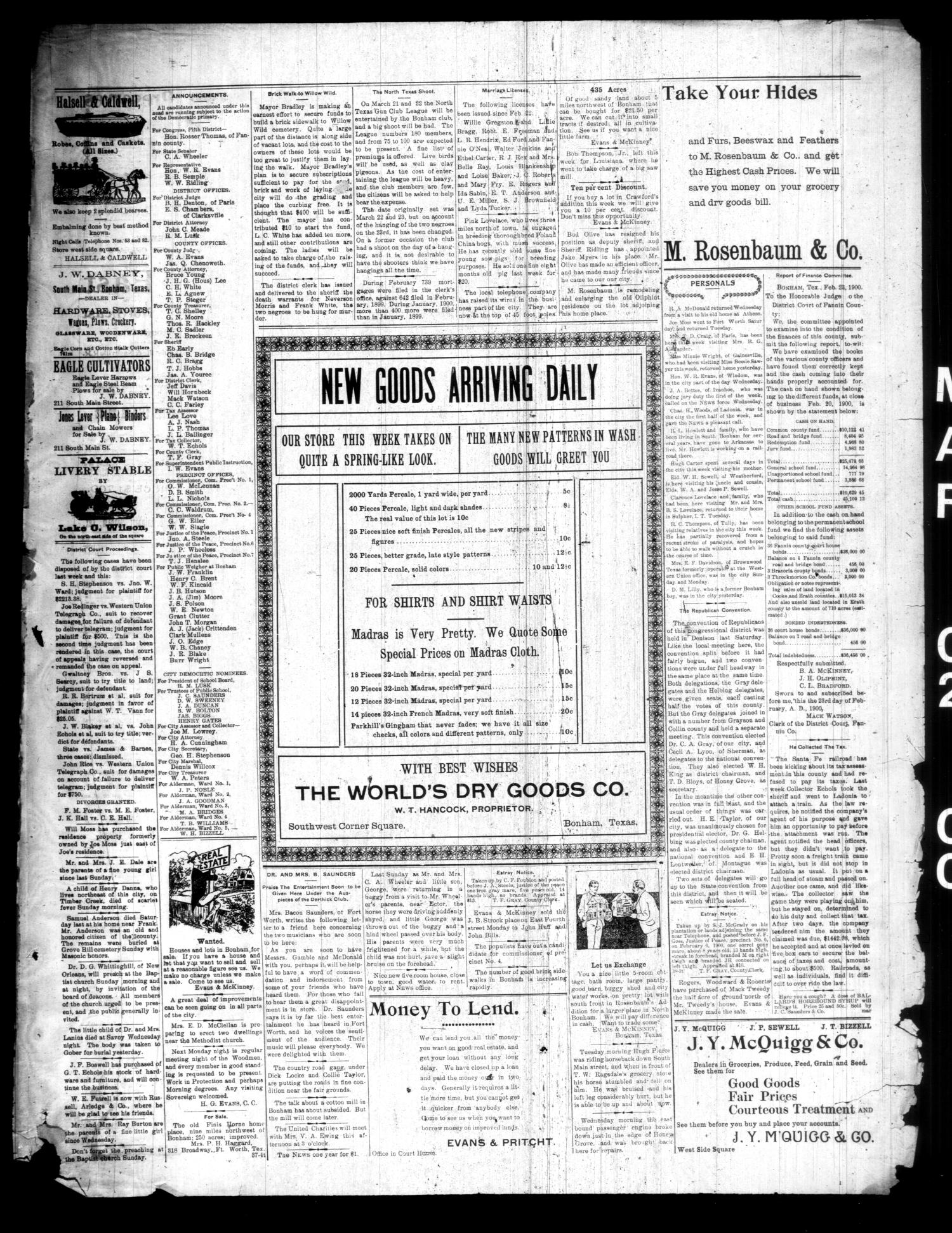 The Bonham News. (Bonham, Tex.), Vol. 34, No. 30, Ed. 1 Friday, March 2, 1900
                                                
                                                    [Sequence #]: 3 of 4
                                                