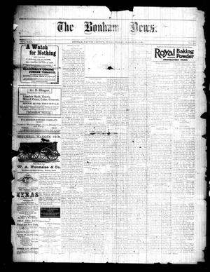 Primary view of object titled 'The Bonham News. (Bonham, Tex.), Vol. 30, No. 43, Ed. 1 Friday, March 27, 1896'.