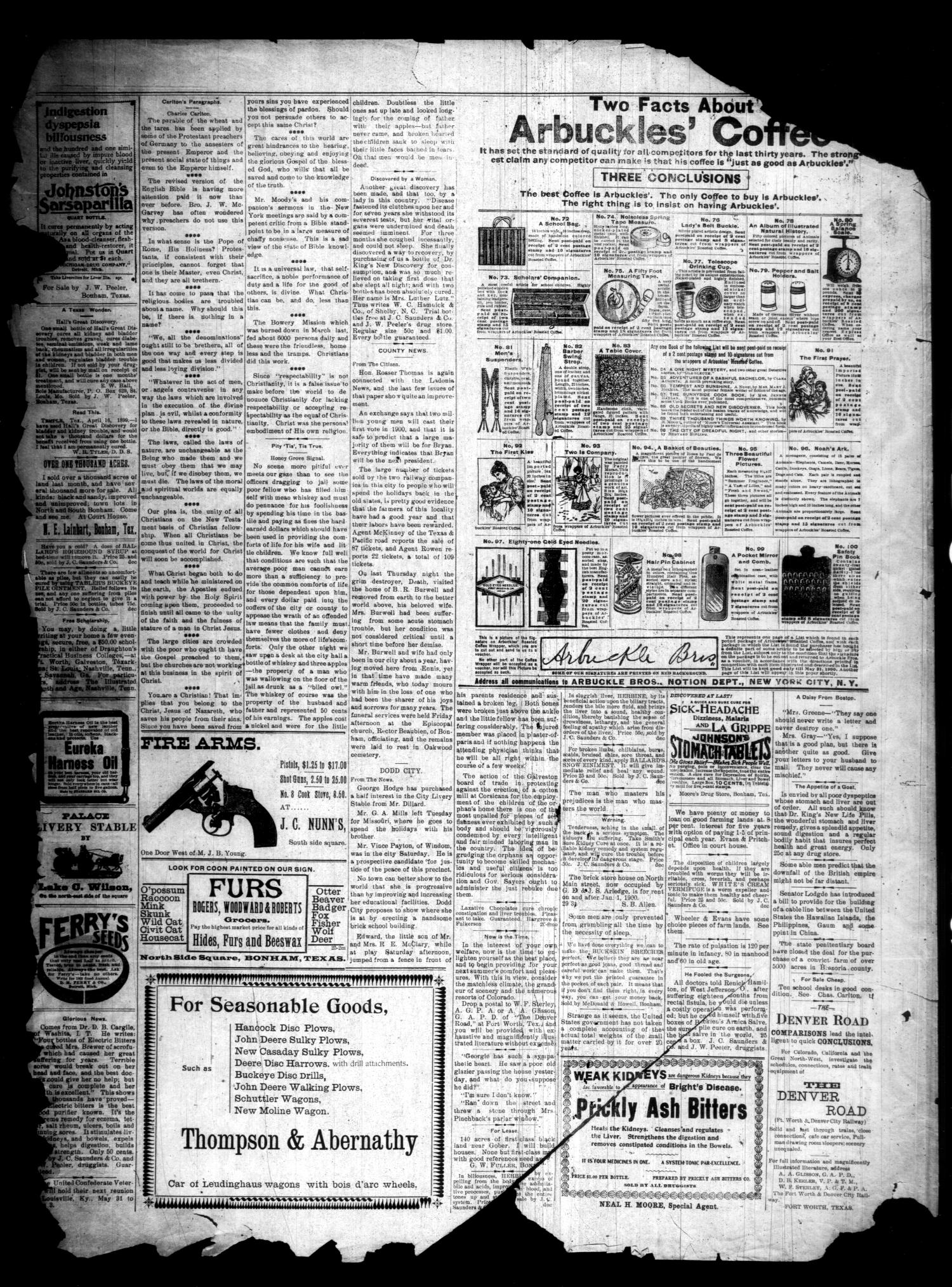 The Bonham News. (Bonham, Tex.), Vol. 34, No. 231, Ed. 1 Friday, December 29, 1899
                                                
                                                    [Sequence #]: 4 of 4
                                                