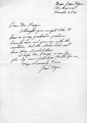 [Letter from Miss Jean Kiger to Mrs. Mamie George]