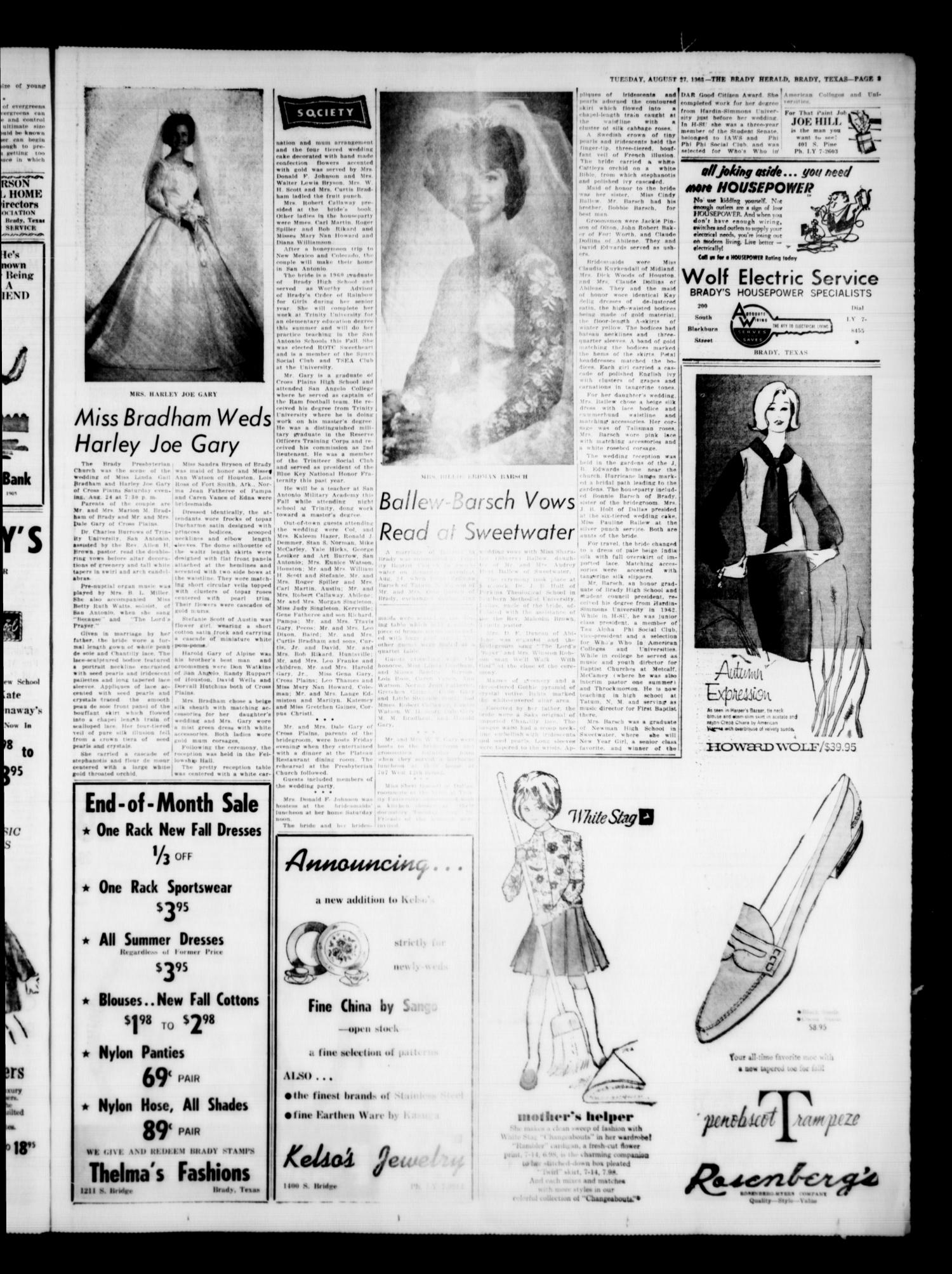 The Brady Herald (Brady, Tex.), Vol. 20, No. 41, Ed. 1 Tuesday, August 27, 1963
                                                
                                                    [Sequence #]: 3 of 6
                                                