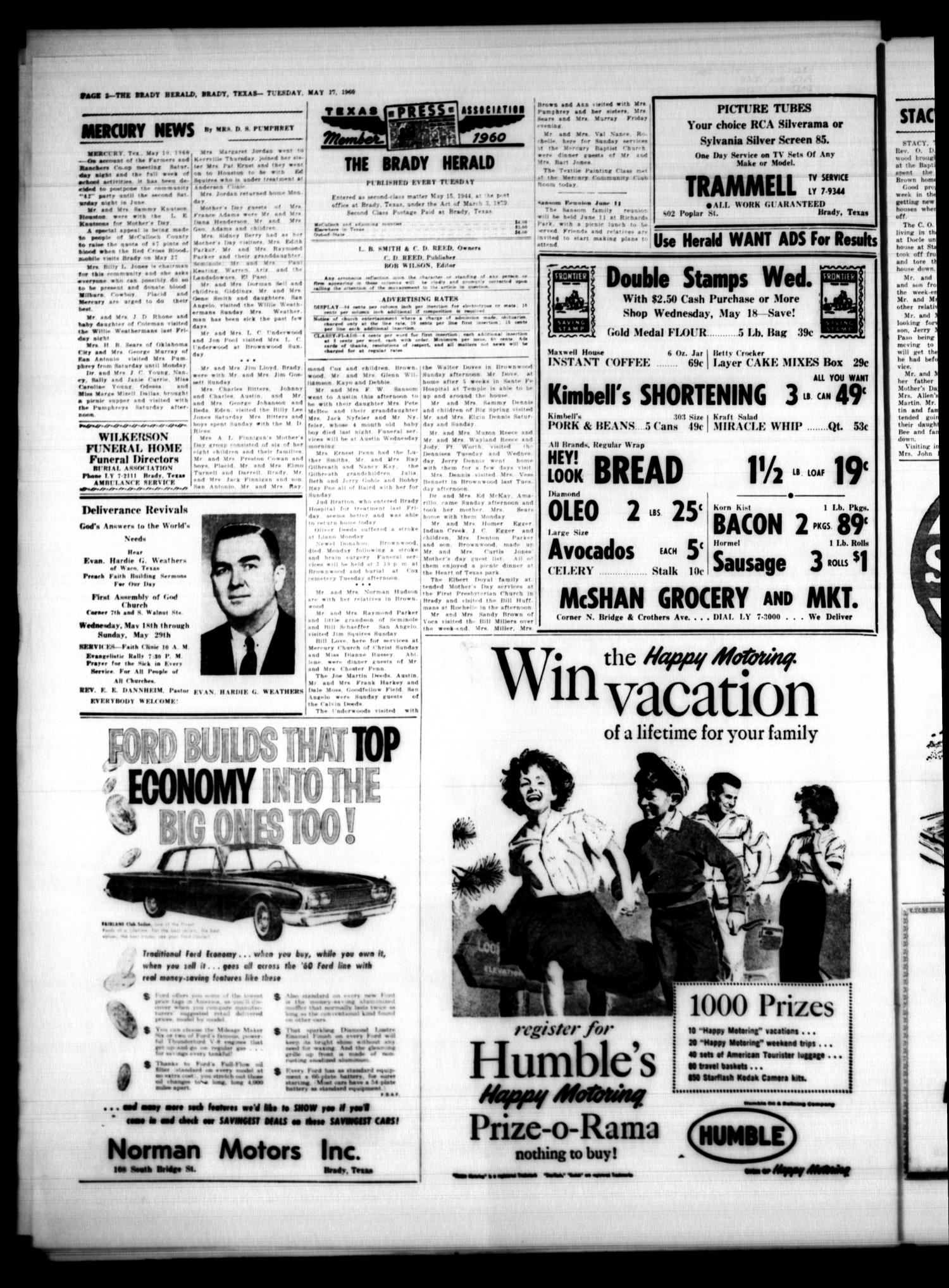 The Brady Herald (Brady, Tex.), Vol. 17, No. 31, Ed. 1 Tuesday, May 17, 1960
                                                
                                                    [Sequence #]: 2 of 8
                                                