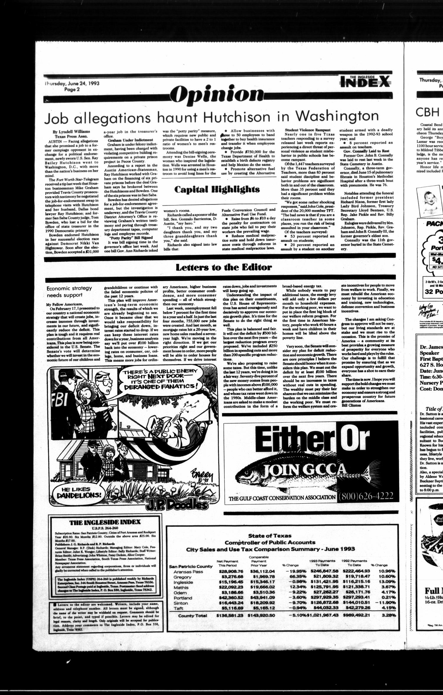 The Ingleside Index (Ingleside, Tex.), Vol. 44, No. 21, Ed. 1 Thursday, June 24, 1993
                                                
                                                    [Sequence #]: 2 of 9
                                                