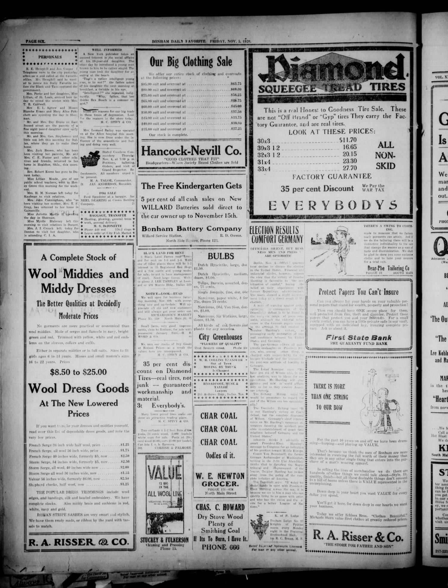 The Bonham Daily Favorite (Bonham, Tex.), Vol. 23, No. 80, Ed. 1 Friday, November 5, 1920
                                                
                                                    [Sequence #]: 6 of 6
                                                