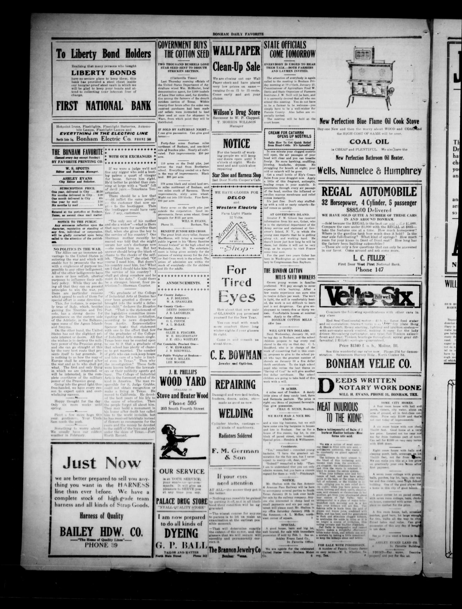 The Bonham Daily Favorite (Bonham, Tex.), Vol. 20, No. 151, Ed. 1 Thursday, January 24, 1918
                                                
                                                    [Sequence #]: 2 of 4
                                                