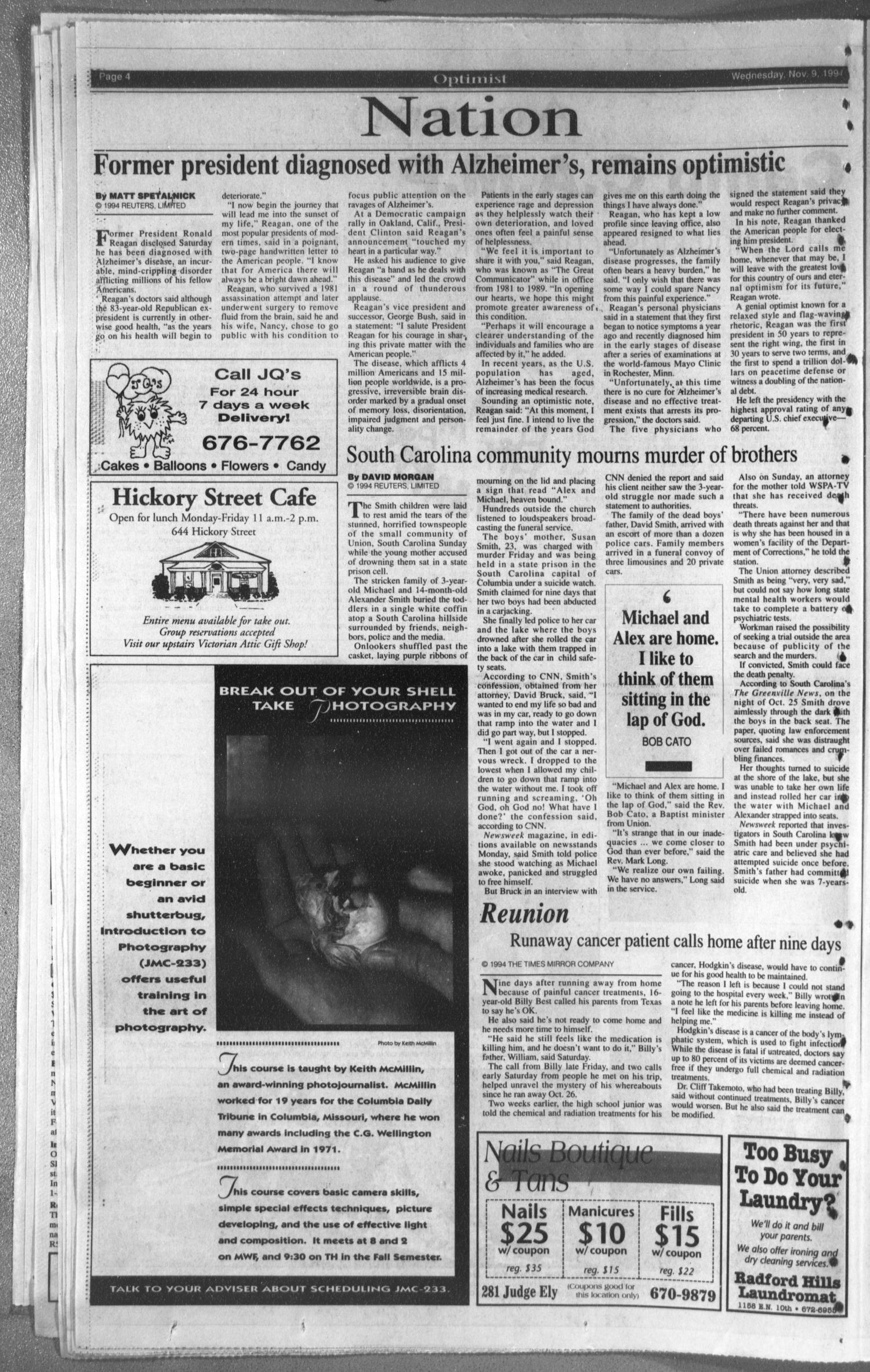 The Optimist (Abilene, Tex.), Vol. 83, No. 21, Ed. 1, Wednesday, November 9, 1994
                                                
                                                    [Sequence #]: 4 of 8
                                                