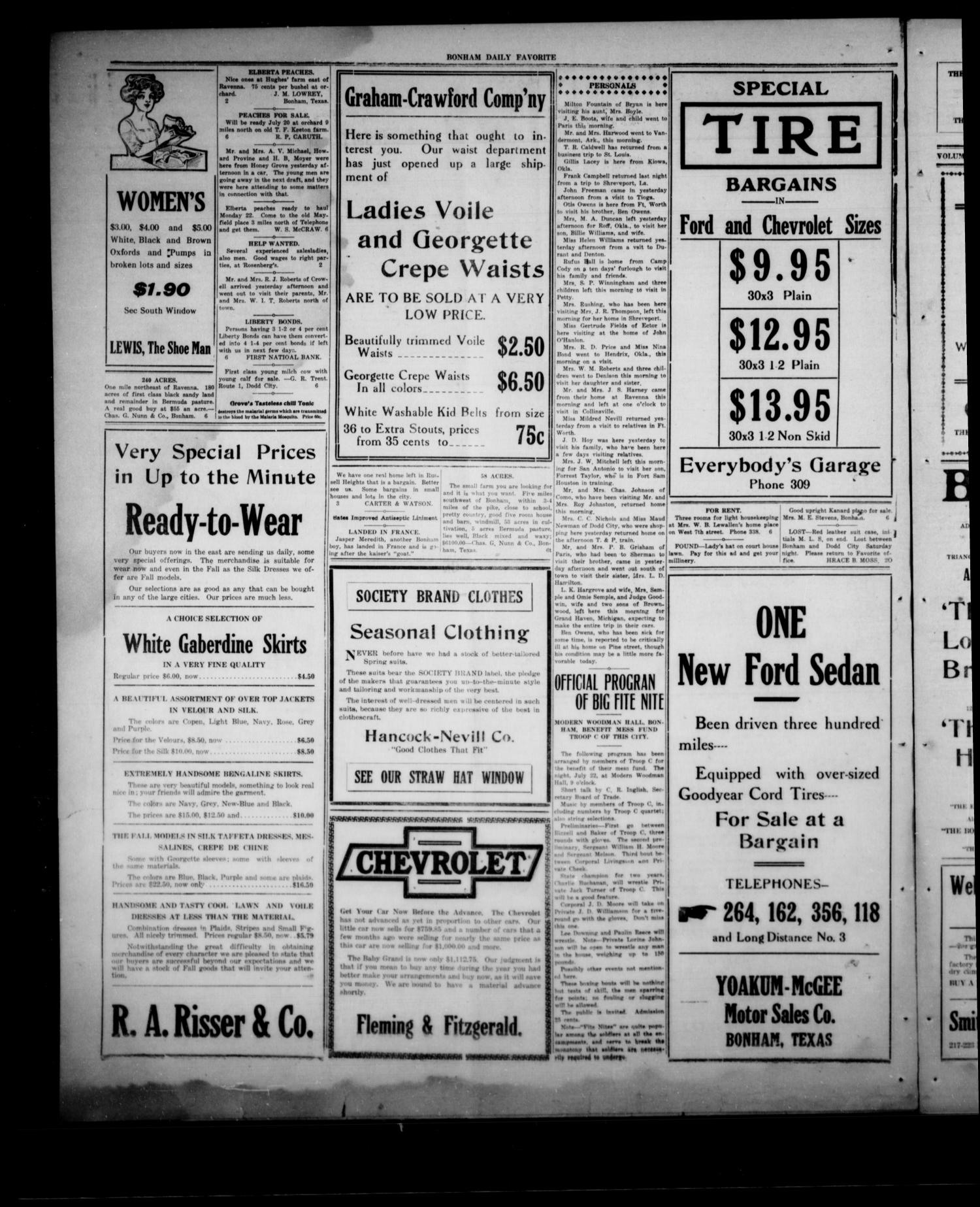 The Bonham Daily Favorite (Bonham, Tex.), Vol. 20, No. 300, Ed. 1 Thursday, July 18, 1918
                                                
                                                    [Sequence #]: 4 of 4
                                                