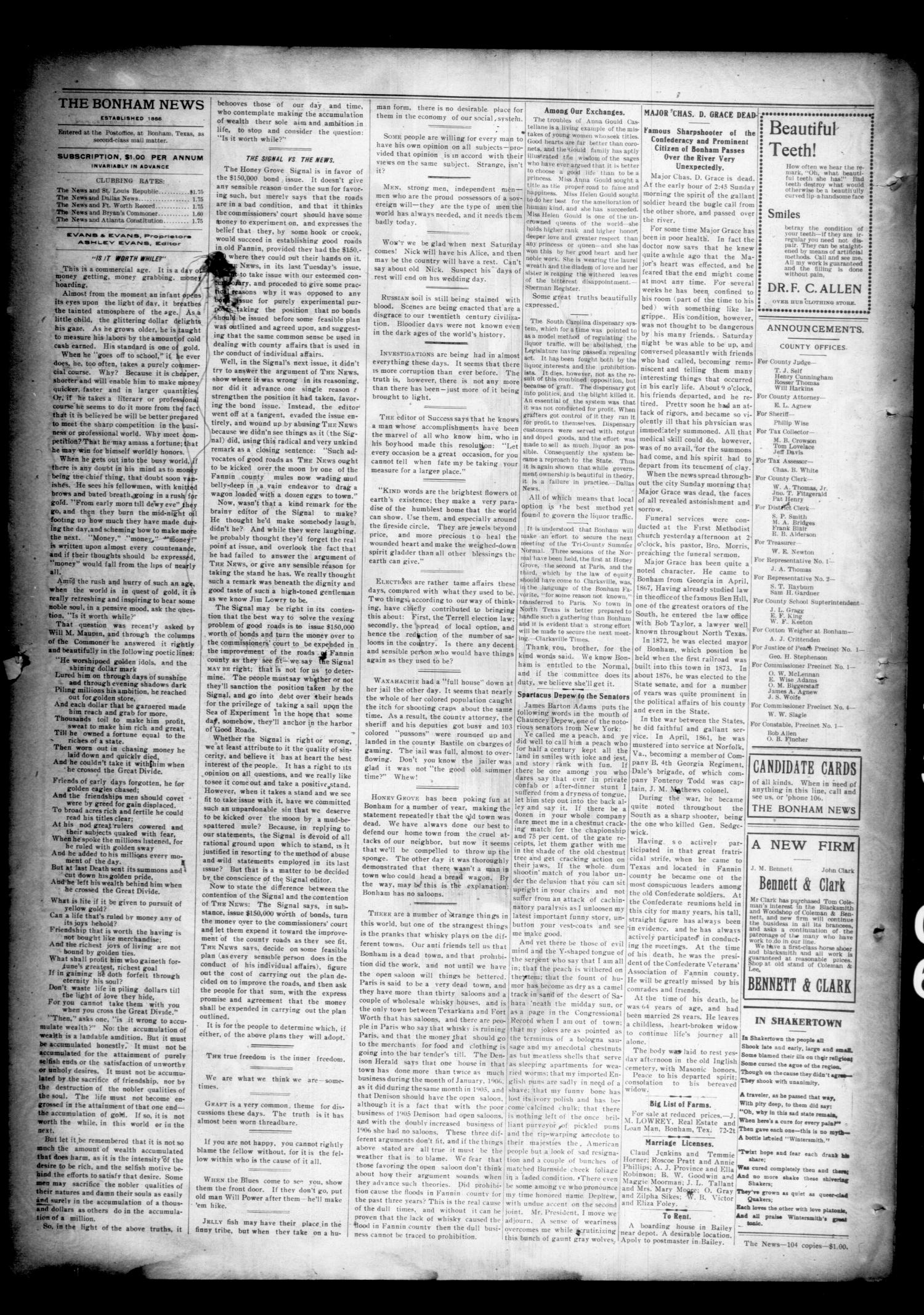 The Bonham News. (Bonham, Tex.), Vol. 40, No. 73, Ed. 1 Tuesday, February 13, 1906
                                                
                                                    [Sequence #]: 2 of 4
                                                
