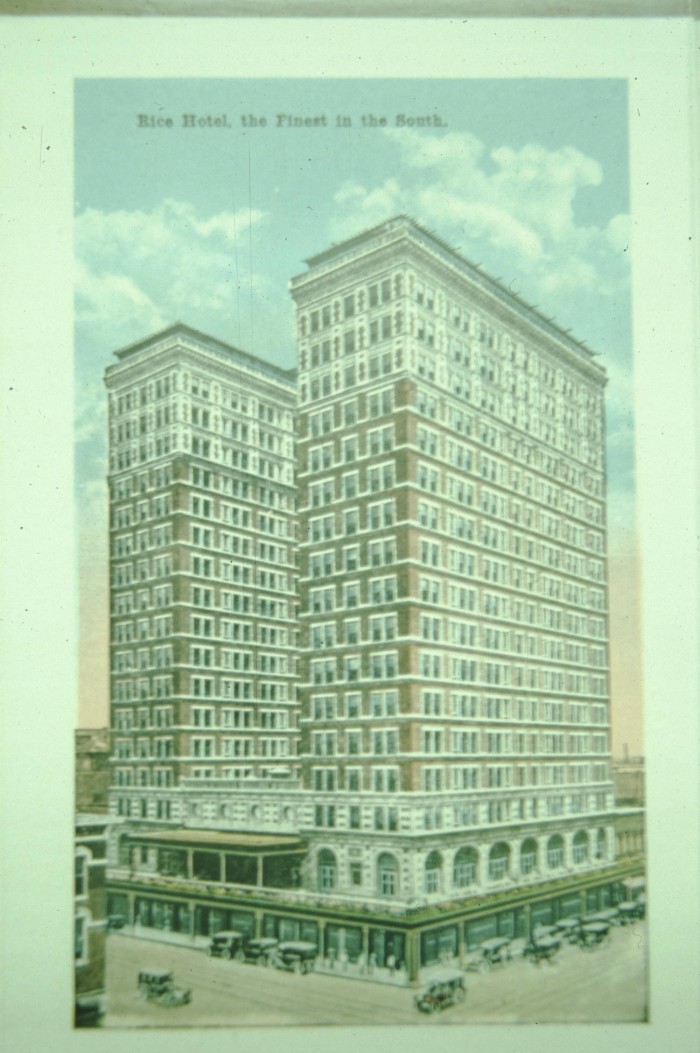 First side of: [Rice Hotel], a photograph available in the The Portal to Texas History