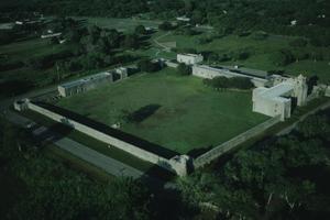 aerial view of the fort and surrounding landscape