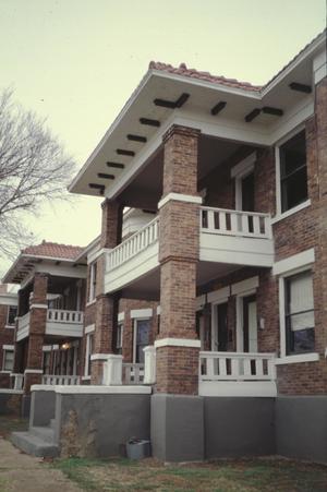 [Markeen Apartments, (looking NE from Daggett St at porch detail)]