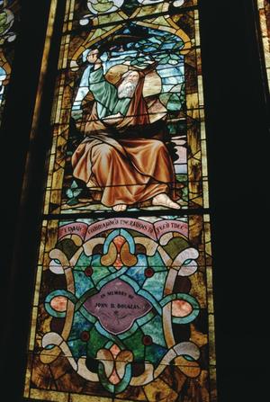 Primary view of object titled '[Marvin Methodist Church, (Window detail 1890 Church)]'.