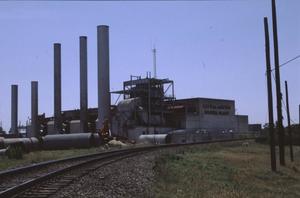[Seaholm Power Plant, (smokestacks from the train tracks)]