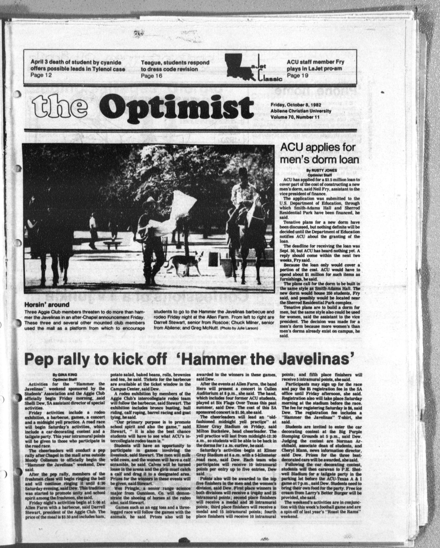 The Optimist (Abilene, Tex.), Vol. 70, No. 11, Ed. 1, Friday, October 8, 1982
                                                
                                                    [Sequence #]: 1 of 19
                                                
