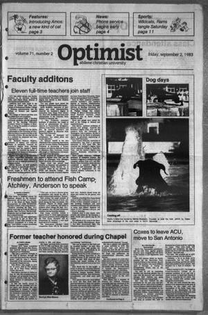Primary view of object titled 'The Optimist (Abilene, Tex.), Vol. 71, No. 2, Ed. 1, Friday, September 2, 1983'.