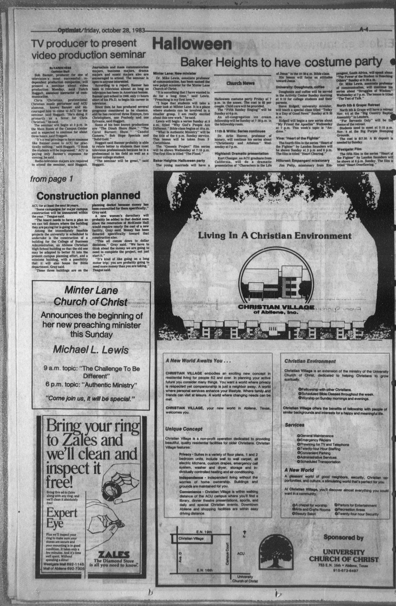 The Optimist (Abilene, Tex.), Vol. 71, No. 18, Ed. 1, Friday, October 28, 1983
                                                
                                                    [Sequence #]: 4 of 16
                                                