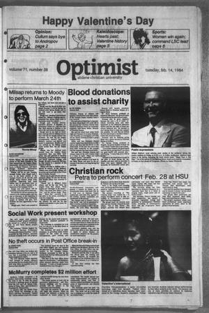 The Optimist (Abilene, Tex.), Vol. 71, No. 38, Ed. 1, Tuesday, February 14, 1984