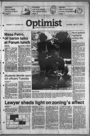 The Optimist (Abilene, Tex.), Vol. 71, No. 49, Ed. 1, Tuesday, April 3, 1984
