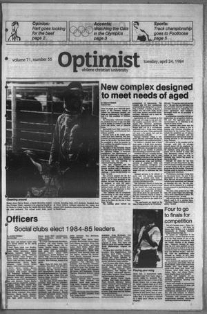 Primary view of object titled 'The Optimist (Abilene, Tex.), Vol. 71, No. 55, Ed. 1, Tuesday, April 24, 1984'.