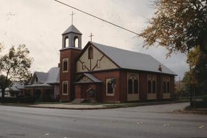 [Our Mother of Mercy Catholic Church & Parsonage, (Looking SW)]