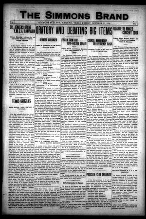 The Simmons Brand (Abilene, Tex.), Vol. 1, No. 3, Ed. 1, Friday, October 27, 1916