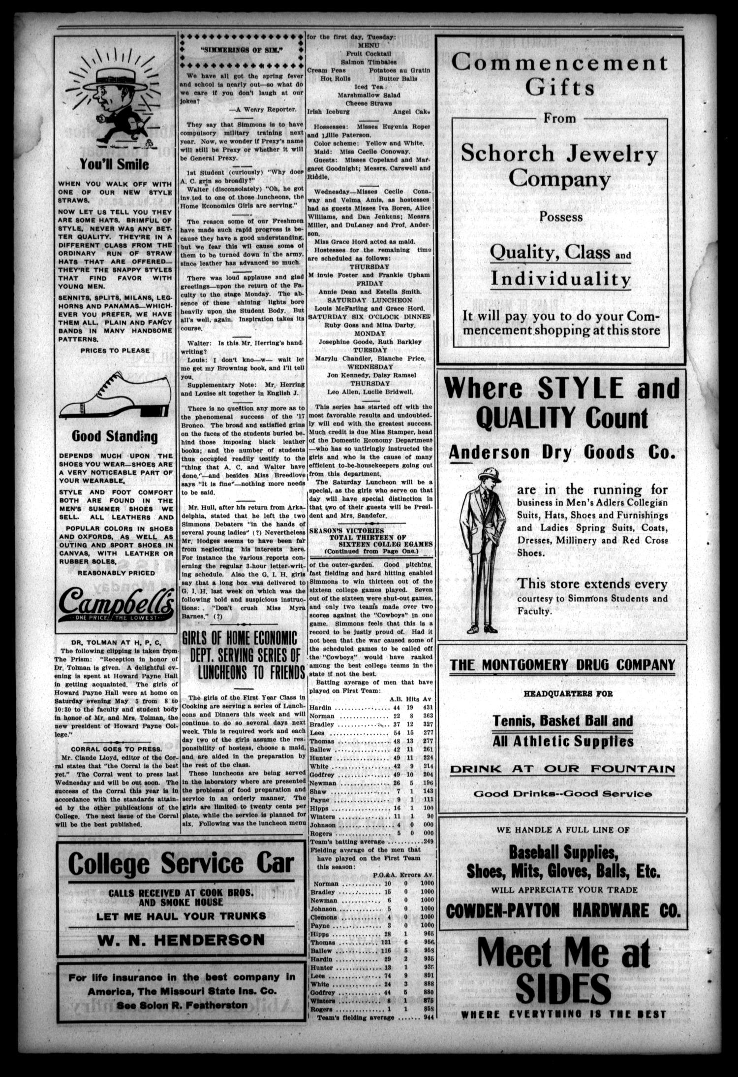 The Simmons Brand (Abilene, Tex.), Vol. 1, No. 31, Ed. 1, Friday, May 18, 1917
                                                
                                                    [Sequence #]: 4 of 4
                                                