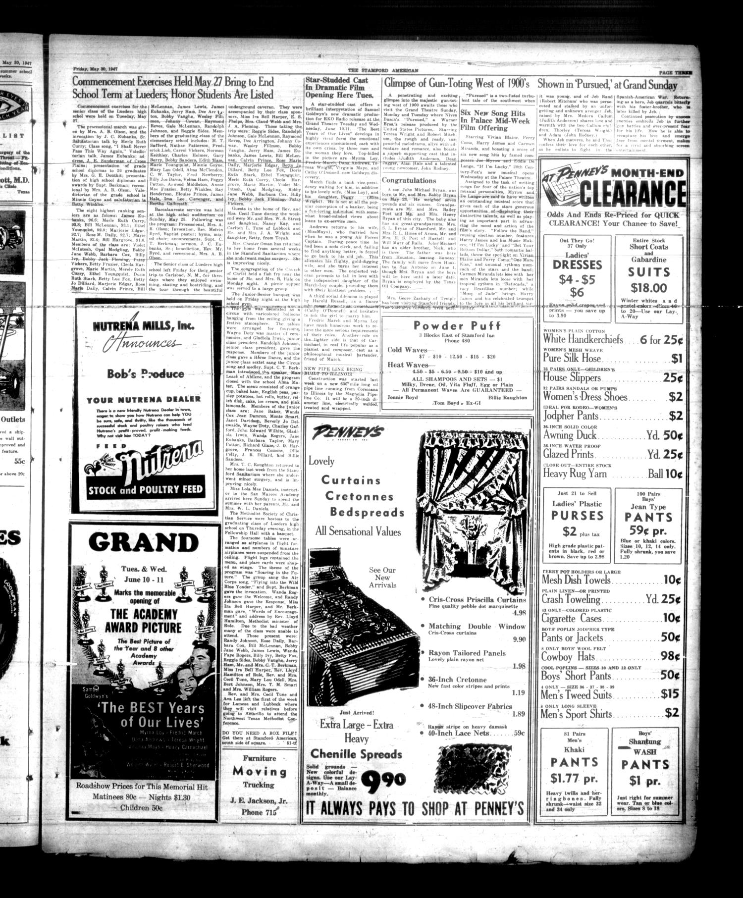 Stamford American (Stamford, Tex.), Vol. 24, No. 11, Ed. 1 Friday, May 30, 1947
                                                
                                                    [Sequence #]: 3 of 12
                                                