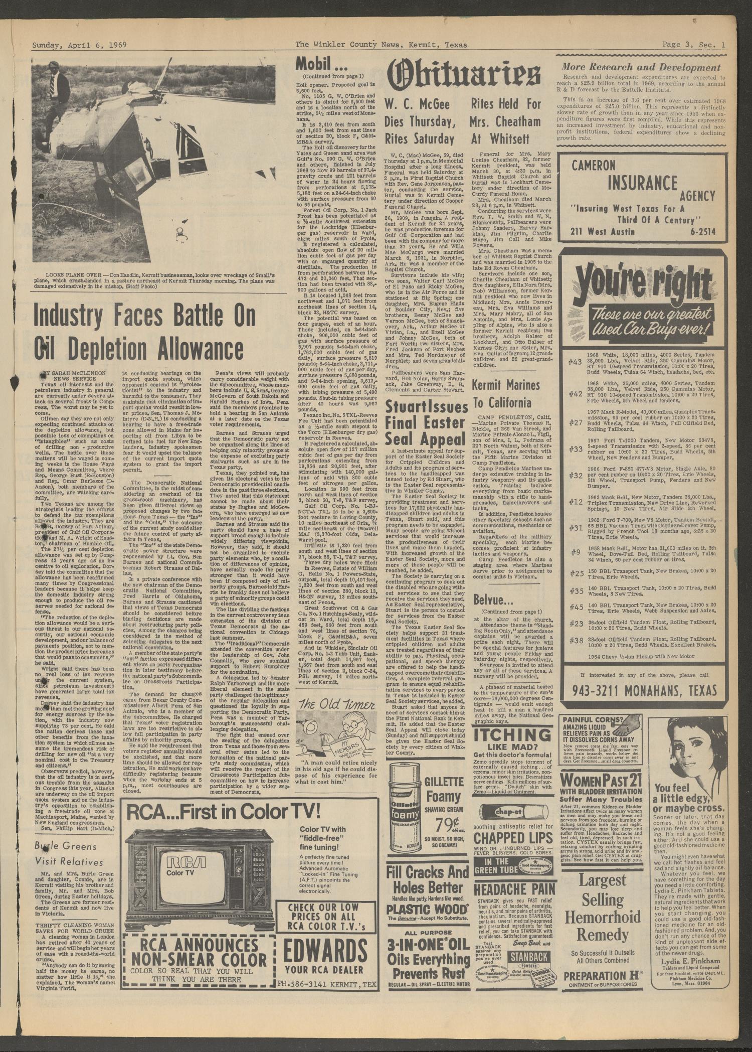 The Winkler County News (Kermit, Tex.), Vol. 33, No. 107, Ed. 1 Sunday, April 6, 1969
                                                
                                                    [Sequence #]: 3 of 10
                                                