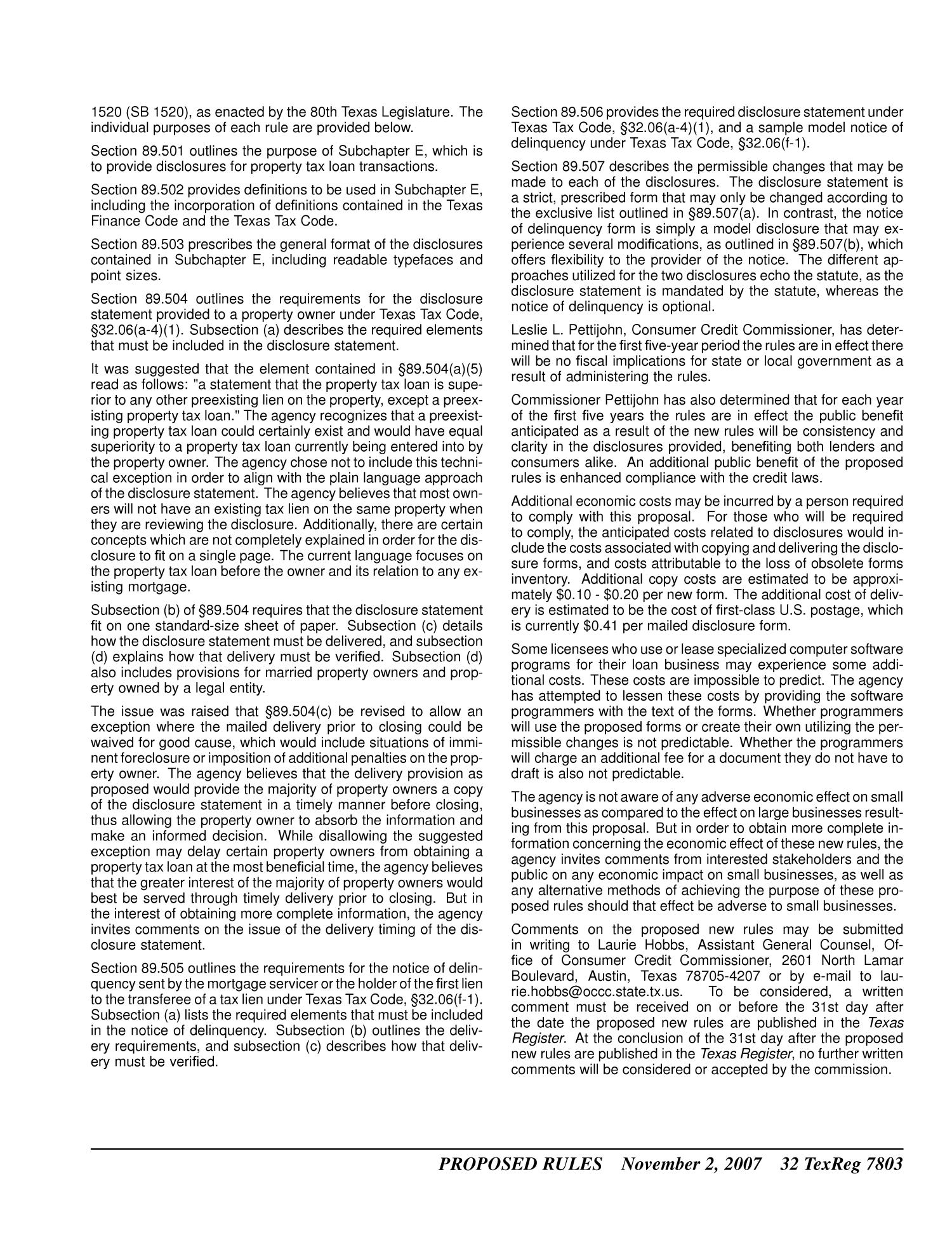 Texas Register, Volume 32, Number 44, Pages 7777-8060, November 2, 2007
                                                
                                                    7803
                                                