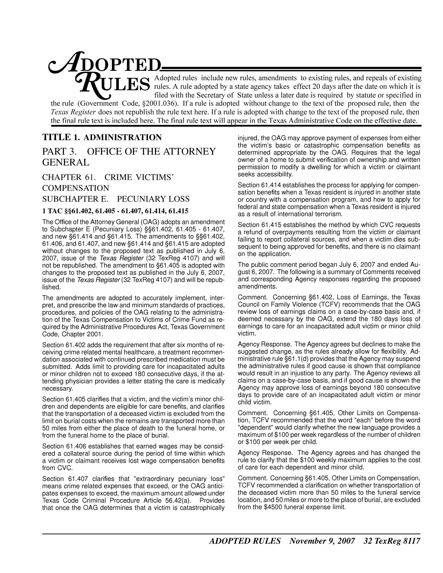 Texas Register, Volume 32, Number 45, Pages 8061-8222, November 9, 2007
                                                
                                                    8117
                                                