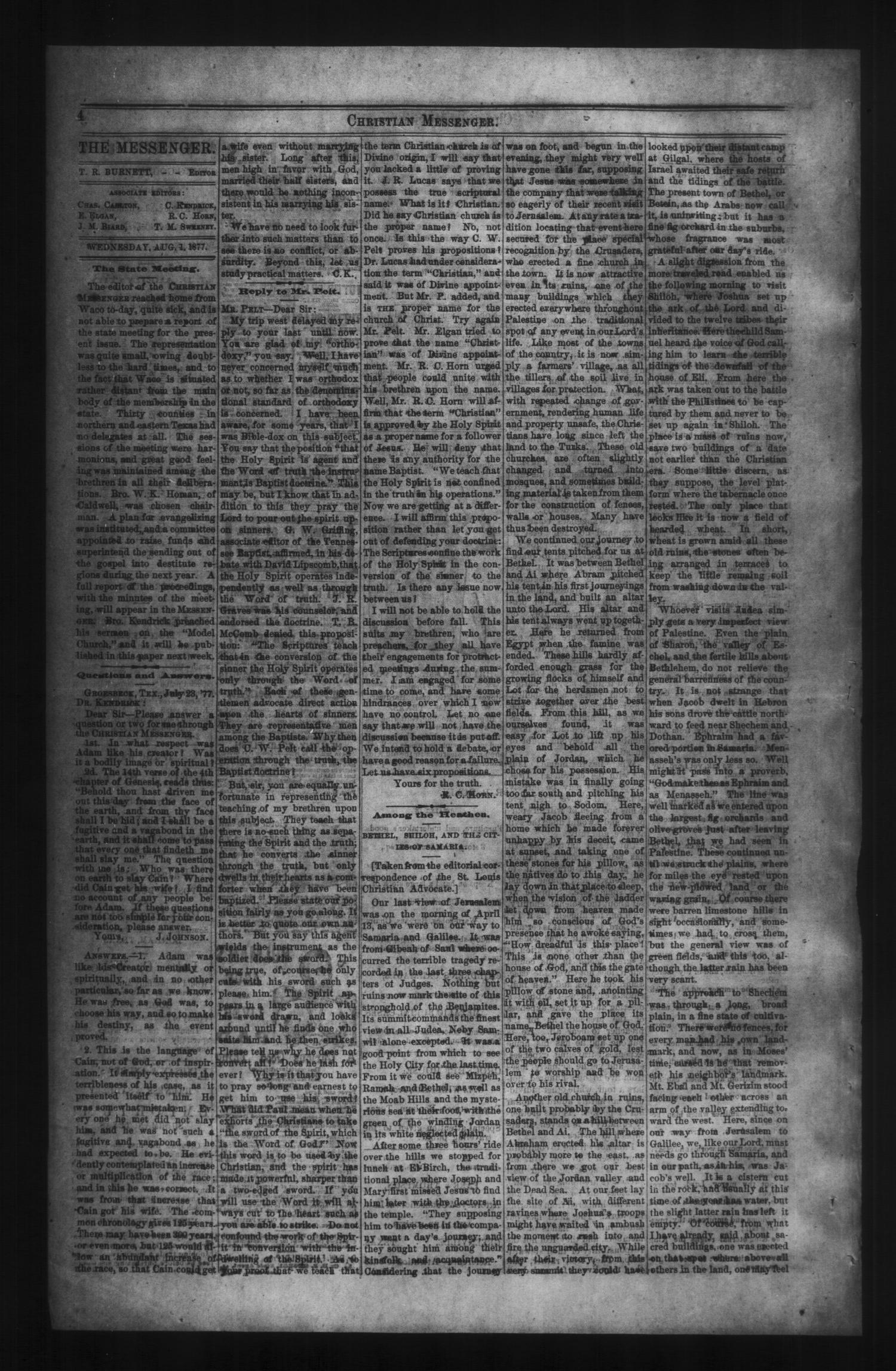 Christian Messenger (Bonham, Tex.), Vol. 3, No. 30, Ed. 1 Wednesday, August 1, 1877
                                                
                                                    [Sequence #]: 4 of 8
                                                