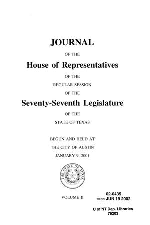 Journal of the House of Representatives of the Regular Session of the Seventy-Seventh Legislature of the State of Texas, Volume 2
