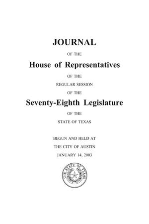 Primary view of object titled 'Journal of the House of Representatives of the Regular Session of the Seventy-Eighth Legislature of the State of Texas, Volume 7'.