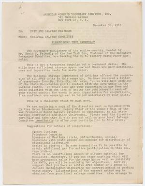 Primary view of object titled '[Memo from Mrs. Hess to Unit/Salvage Chairmen, December 30, 1943]'.