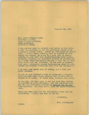 Primary view of object titled '[Letter from Mrs. Kempner to Mrs. Davis, October 18, 1943]'.