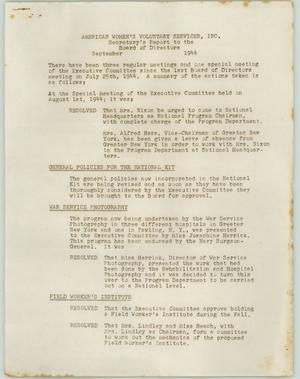 AWVS Secretary's Office Monthly Report: September 1944