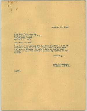 [Letter from Mrs. Kempner to Mrs. Andress, January 10, 1944]